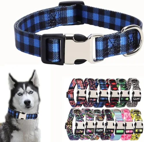 Miniatura 8 de Lindo collar para perros XS, pequeños, medianos y grandes, collar de nailon suave para mascotas, con estampado 3D multicolor, collares ajustables 5