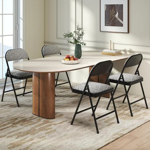 Miniatura 2 de Paquete de 4 sillas plegables acolchadas con respaldo y cojines, juego de sillas de comedor de tela con marco de acero de metal para el hogar