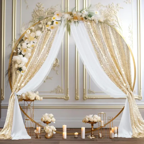 Miniatura 7 de Tela drapeada para arco de boda, 1 panel de cortinas de arco blanco de 28 pulgadas x 19 pies y 1 panel de 16 pulgadas x 19 pies, cortinas de tela