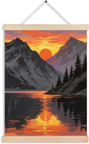 Miniatura 10 de Arte de pared para el hogar, bosque rústico, fogata, campamento, arte de pared, paisaje de naturaleza de montaña oscura, escena nocturna, lienzo