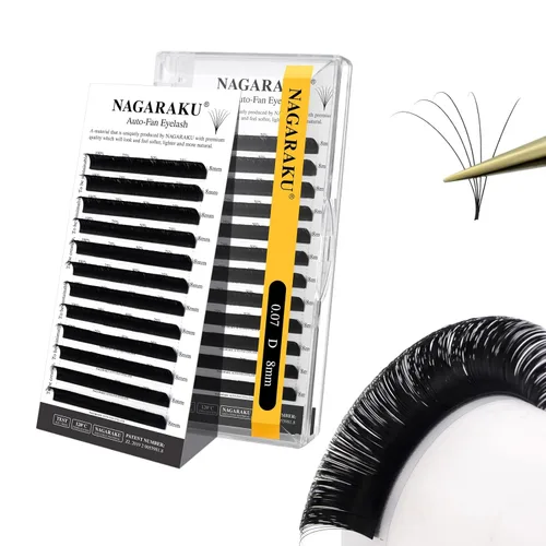 NAGARAKU Easy Fan - Extensiones de pestañas de volumen de 0.07, rizo D, 0.315 pulgadas (0.315 in), de visón sintético, pestañas fáciles de colocar,