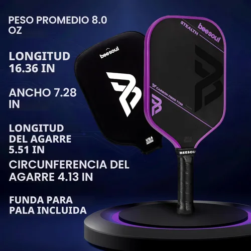 Miniatura 8 de Beesoul Paleta de pickleball con superficie de fibra de carbono sin procesar termoformada T700, construida para máxima potencia de giro y control