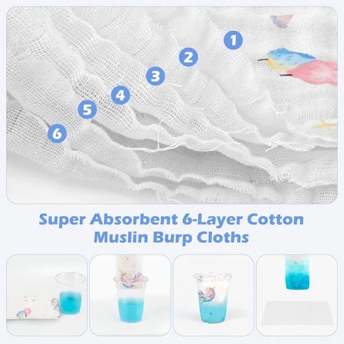 Miniatura 2 de Maliton - Paquete de 6 paños de muselina para eructos para bebé niña, grandes, 20 x 10 pulgadas, 100 % algodón, absorbentes y suaves, 6 capas, paño