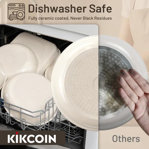 Miniatura 3 de Kikcoin - Juego de ollas y sartenes de cerámica antiadherente - Juego de utensilios de cocina con mango desmontable - Juego de cocina apilable de 25