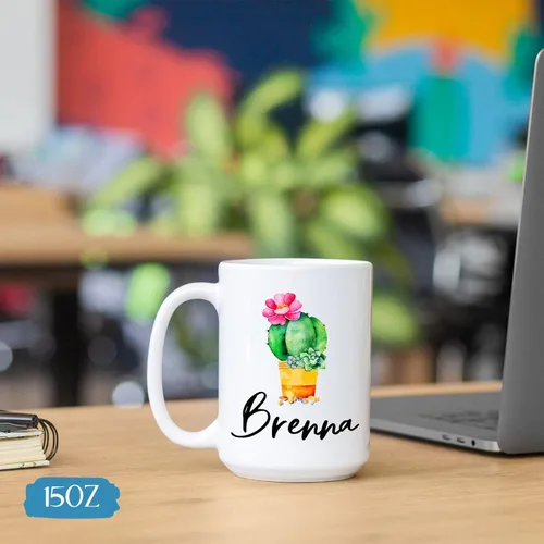 Miniatura 6 de Taza de café personalizada de cactus, taza de flores de cactus con nombre, taza de té de cactus, taza de cerámica con nombre personalizado, regalos