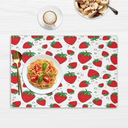 Miniatura 6 de Juego de 4 manteles individuales de fresas primaverales, lavables, impermeables, para fiestas, hogar, decoración de mesa de comedor, 18 x 12 pulgadas