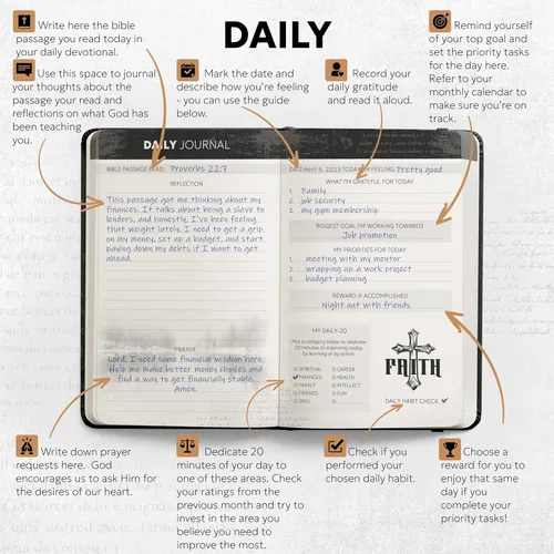 Miniatura 5 de Prazoli - Diario bíblico cristiano de piel, cuaderno de estudio de las escrituras, agenda, devocional diario, sin fecha, regalos religiosos