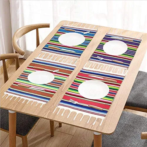 Miniatura 5 de Juego de 6 manteles individuales de serape mexicano para decoración de boda, comedor al aire libre, mesa de cocina, juego de 6, 13 x 19 pulgadas