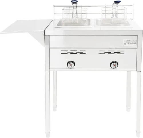 Miniatura 2 de Freidora comercial de dos tanques, cocina de propano con dos cestas de acero inoxidable y aceite de acero para freír al aire libre