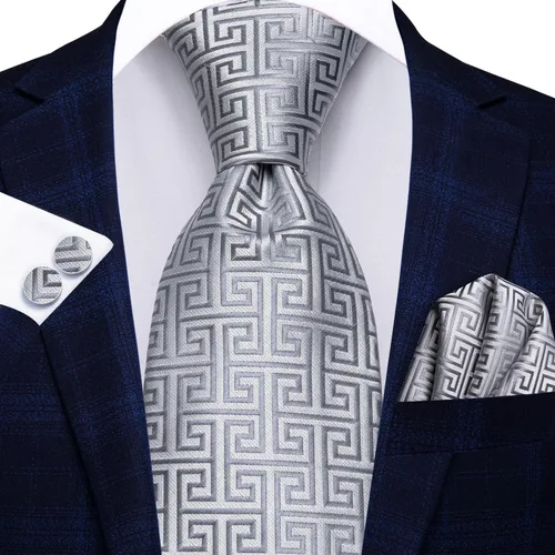 Miniatura 182 de Hi-Tie Corbata clásica de cachemira para hombre con pañuelo y gemelos a cuadros
