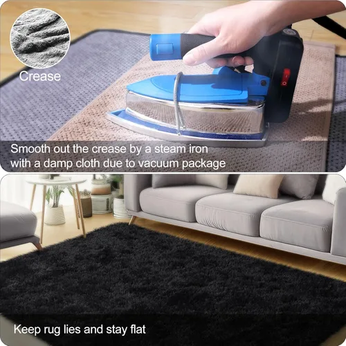 Miniatura 5 de qulint Alfombra negra para sala de estar, de 6 x 9 pies, suave y esponjosa, de 6 x 9 pies, alfombra grande peluda, alfombras peludas para sala