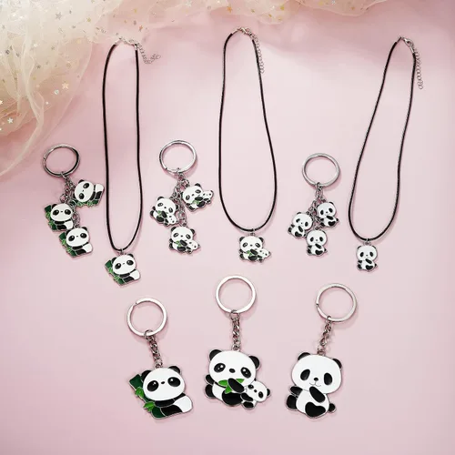 Miniatura 5 de Winssigma Collar de panda para niñas, bonito llavero de panda, pulsera de panda, regalo para adolescentes, Metal, No es una piedra preciosa