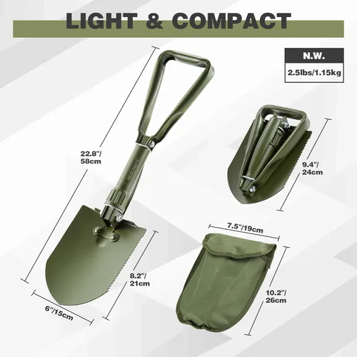 Miniatura 2 de REDCAMP - Pala plegable militar de 23" para campamento con cubierta, pala portátil con acero de alto manganeso, herramienta táctica para cavar