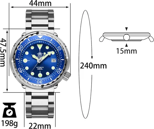Miniatura 2 de ADDIESDIVE Relojes de buceo para hombre, 1.870 in, reloj de pulsera automático Nh35, impermeable, 300 M, esfera luminiscente cromada, My-H5