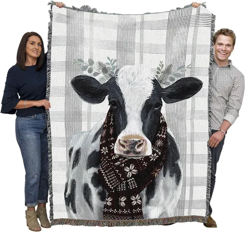 Miniatura 14 de Pure Country Weavers Manta Bovinity de Jerry LoFaro, regalo de vaca agrícola, lindo y divertido, manta tejida de algodón, fabricada en los Estados