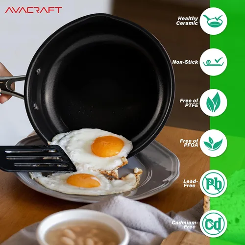 Miniatura 3 de AVACRAFT Sartén antiadherente de cerámica con tapa, sartén para huevos, sartén antiadherente de cerámica, 100% PFOA, sartén de cocción sin toxinas