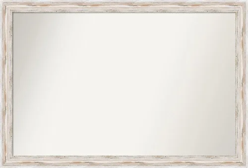 Miniatura 549 de Amanti Art Espejo de baño blanco para sobre el fregadero, 30 x 35 pulgadas, espejo de tocador rectangular estrecho de Eva de oro blanco, marco