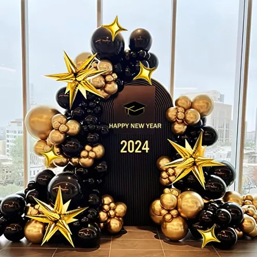 Miniatura 6 de Kit de Globos de Papel Aluminio con Estrella Dorada - Paquete de 6 Globos de Cono y Punta de Explosión Estelar de 12 Puntos con 10 Piezas