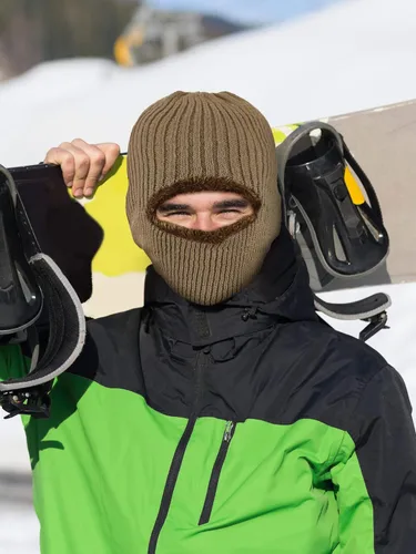 Miniatura 25 de Pasamontañas de punto calentador resistente al viento sombrero que cubre la cara para hombres mujeres forro polar deportes al aire libre