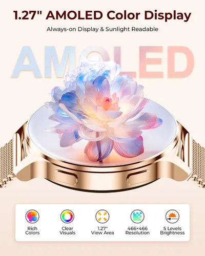 Miniatura 3 de Relojes inteligentes para mujeres, pantalla AMOLED de 1.27" con monitor de fitness, frecuencia cardíaca, SpO2, monitor de sueño, 3 bandas, más