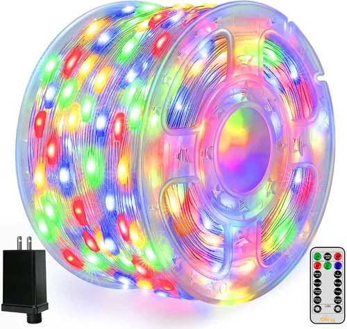 Ollny Luces de Navidad para exteriores, 600 LED de 197 pies, luces multicolor para árbol de Navidad IP67, luces de hadas enchufables con control