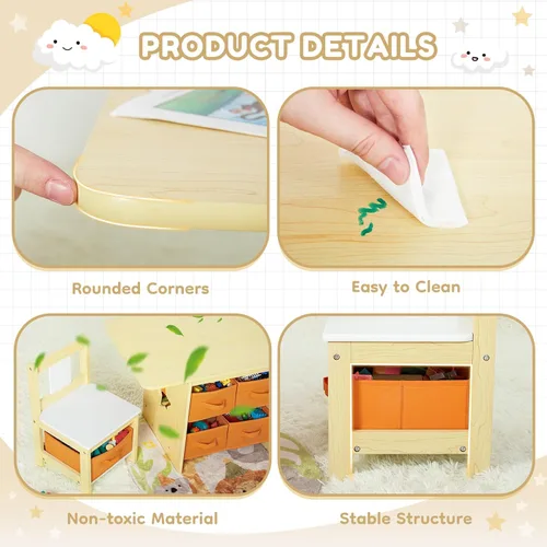 Miniatura 2 de Juego de mesa y silla para niños (2 sillas incluidas), grupo de escritorio de madera para niños pequeños con 6 cajas de almacenamiento, muebles