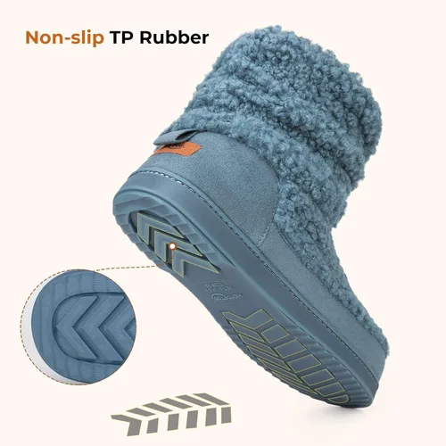 Miniatura 5 de HomeTop Pantuflas para botas de mujer con espuma viscoelástica cálida, para interiores y exteriores, con suela de goma