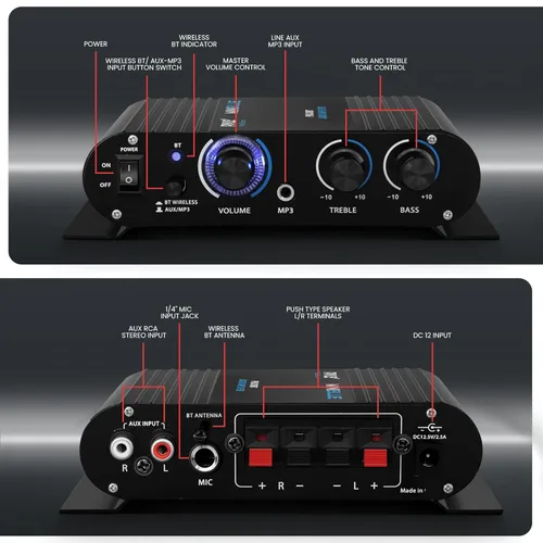 Miniatura 5 de Pyle PFA330BT mini amplificador inalámbrico estéreo Bluetooth de 90 Watt - entradas para micrófono, RCA, y auxiliar de 3,5 mm