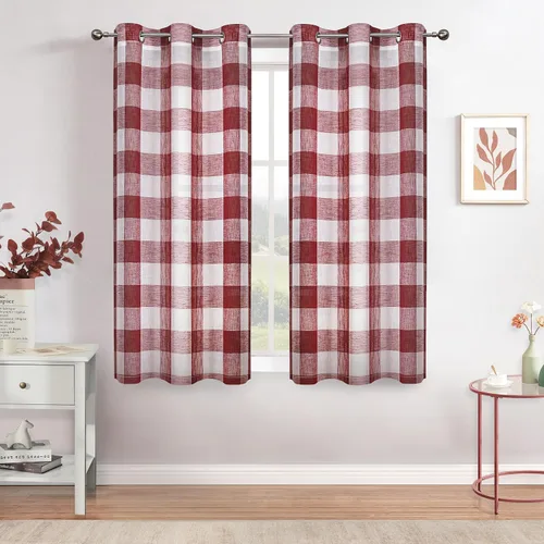 Miniatura 10 de Cortinas cortas de cuadros de búfalo en blanco y negro, de 63 pulgadas de largo, con paneles para ventana, estilo granja, para sala de estar