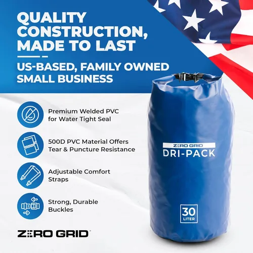 Miniatura 5 de Zero Grid Bolsa seca impermeable – La bolsa de secado flotante se mantiene seca tamaños de 10L/20L/30L/40L para mochileros, kayak, canotaje, Azul