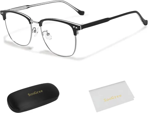 Miniatura 8 de SooGree Gafas de bloqueo de luz azul para hombres y mujeres, medio marco UV400, lentes transparentes, antifatiga ocular, para juegos de computadora