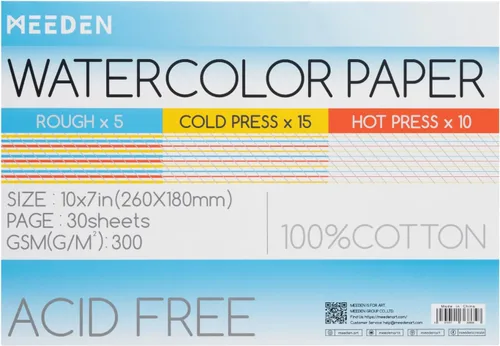 MEEDEN Bloque de papel de acuarela – 3 texturas 100% algodón acuarela papel bloc de 30 hojas, 140 libras/300 gsm, papel de arte sin ácidos para