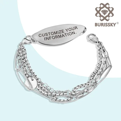 Miniatura 3 de Pulseras de alerta médica elegantes personalizadas para mujer con grabado gratis, pulsera de identificación de emergencia personalizada
