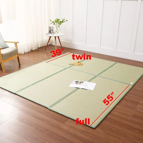 Miniatura 7 de Tapete de tatami (individual de 79 x 39 x 0.5 pulgadas), colchón tradicional japonés de tatami, colchón de tatami de suelo de hierba rush natural