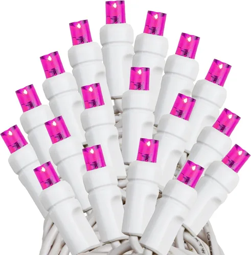 Miniatura 4 de Novelty Lights Guirnalda de luces de Navidad de 25 pies, 50 bombillas LED rosas en cable blanco, espacio de 6 pulgadas, iluminación conectable