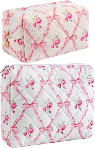 Miniatura 35 de Bolsa de maquillaje de viaje para mujeres y niñas, bolsa de maquillaje con cremallera, flores florales, organizador de maquillaje, bolsa de tela