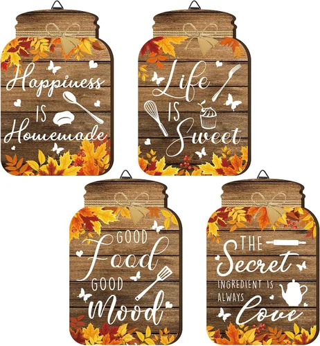 Miniatura 10 de Qunclay Juego de 4 tarros de madera rústica para decoración de pared de cocina con girasol, decoración del hogar, decoración inspiradora
