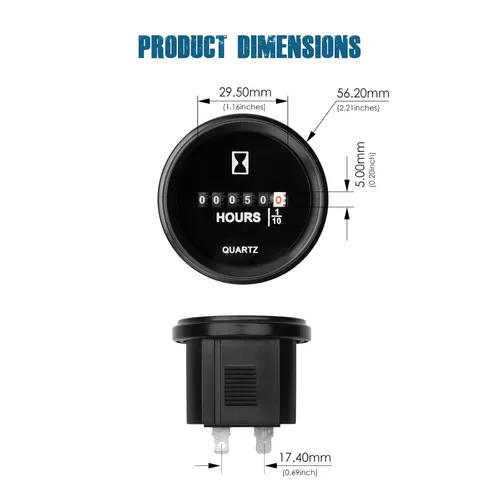 Miniatura 7 de Runleader Medidor de horas mecánico, AC/DC 8V a 80V, diseño impermeable para cortacésped, carrito de golf, barco, carretilla elevadora