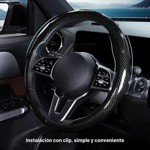Miniatura 3 de Funda para volante de automóvil de fibra de carbono a presión, accesorios para volante, envoltura 14.5-15 pulgadas, agarre universal antideslizante