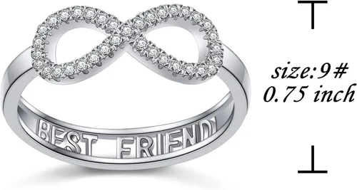 Miniatura 6 de Anillo infinito de plata de ley S925 para mejor amigo, joyería de amistad ajustable, regalos de cumpleaños para mujeres, adultos y adolescentes
