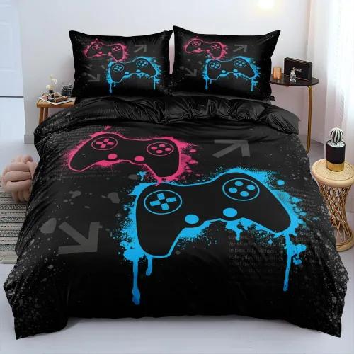 Miniatura 23 de Juego de funda de edredón de tamaño individual con estampado 3D de Gamepad azul para niños, fundas de edredón y fundas de almohada para dormitorio