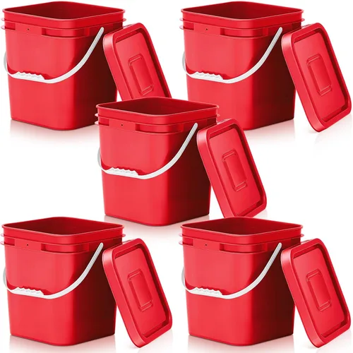Miniatura 13 de Mumufy 5 piezas de 13.25 litros de cubeta cuadrada de grado alimenticio con tapa, cubeta cuadrada con asas de plástico para almacenamiento de Blanco