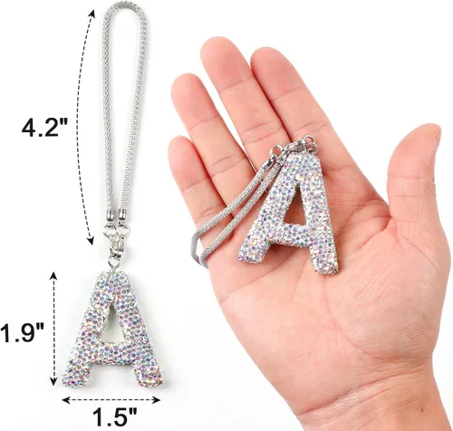 Miniatura 5 de ToBeQueen Accesorios colgantes para espejo retrovisor con diamantes de imitación de letra A, decoración de automóvil con diamantes de imitación