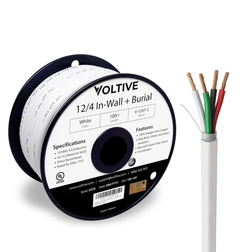 Miniatura 26 de Voltive Cable de altavoz 10/2, CL3 en pared y entierro directo, negro, 100 pies - 10 AWG, 2 conductores, cobre trenzado sin oxígeno, listado UL