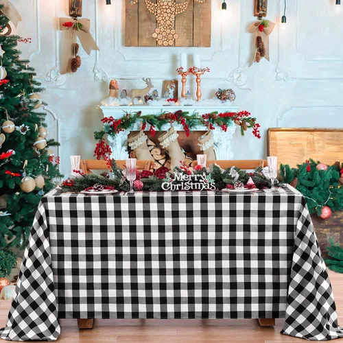 Miniatura 8 de Camino de mesa a cuadros de búfalo negro y rojo, 2 paquetes de 13 x 108 pulgadas, caminos de mesa navideños a cuadros para decoración de mesa