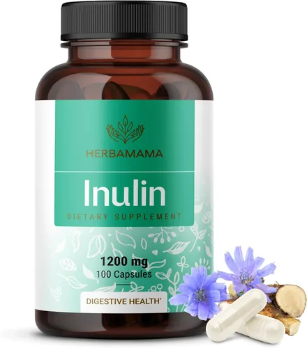 HERBAMAMA Cápsulas en polvo de inulina de 1200 mg – Apoyo digestivo y limpieza intestinal con fibra prebiótica de inulina – Suplemento en polvo de