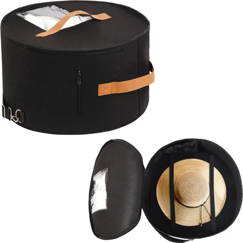 Pehciroe Caja de almacenamiento moderna para sombreros redondos negros, cajas portátiles de fieltro para sombreros de viaje con tapa translúcida a