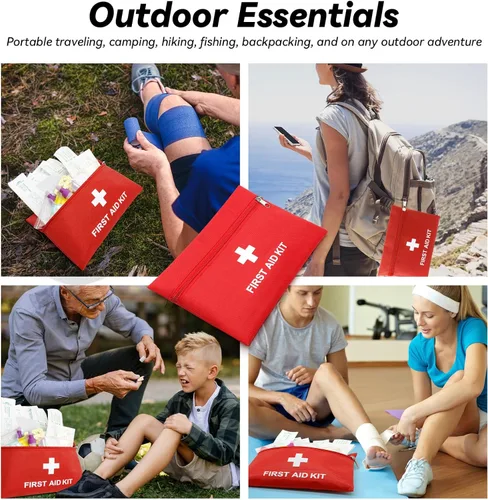 Miniatura 4 de Faylapa 6 mini bolsas vacías de primeros auxilios, mini bolsa vacía de viaje para botiquín de primeros auxilios para viajes, hogar, oficina, Rojo