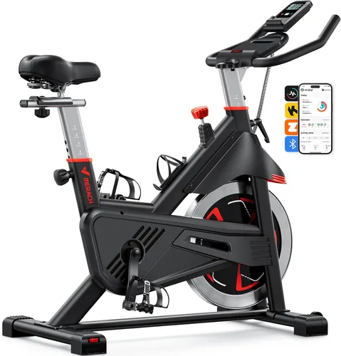 Merach Bicicleta estática para gimnasio en casa, bicicleta estacionaria de bajo ruido con almohadilla de freno, bicicleta de entrenamiento interior