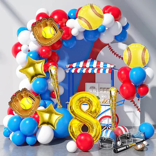 Miniatura 7 de 9 globos de sóftbol – Globos de papel de aluminio Mylar con número de cumpleaños de sóftbol – Suministros y decoraciones para fiestas (8vo)
